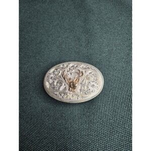 Vintage Diablo Hand Engraved Sterling Silver Overlay Deer Head Belt Buckle